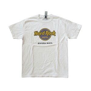 Hard Rock Cafe White T‑Shirt with Yellow and Purple Logo - Riviera Maya